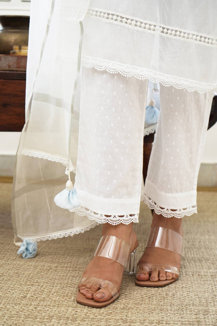 Camellia White Kurta Set with Narrow Pants