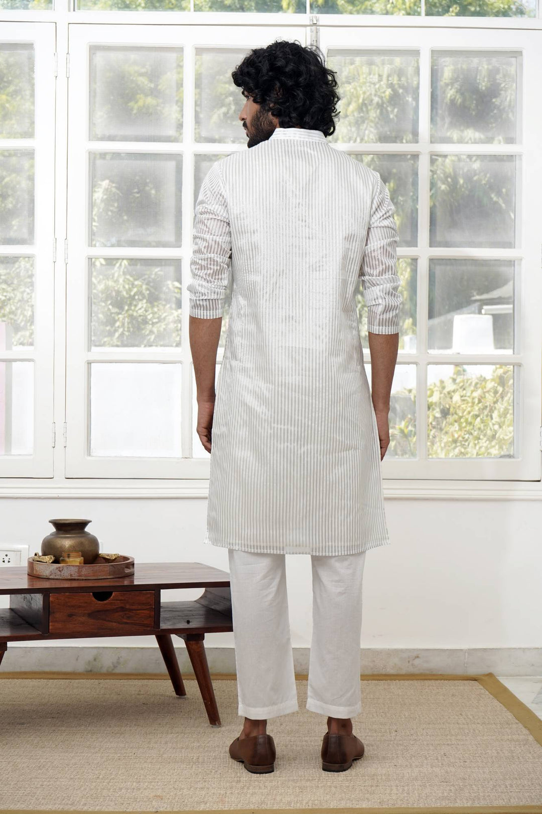 Silver Stripe Tissue Kurta Set