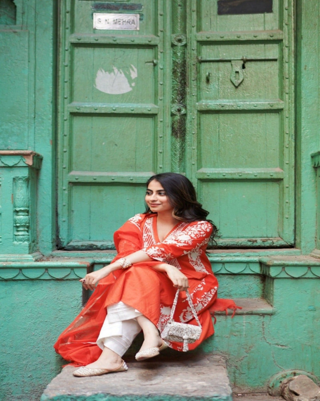 Hibiscus Charm Kurta with Wide Leg Pants