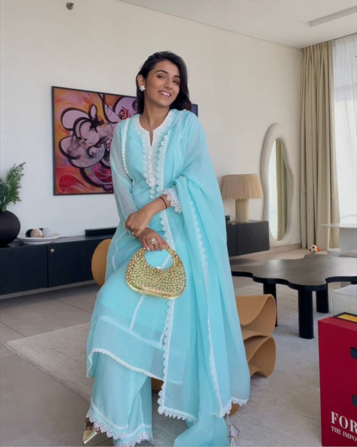 Dreamy Blue Anarkali with Wide Leg pants