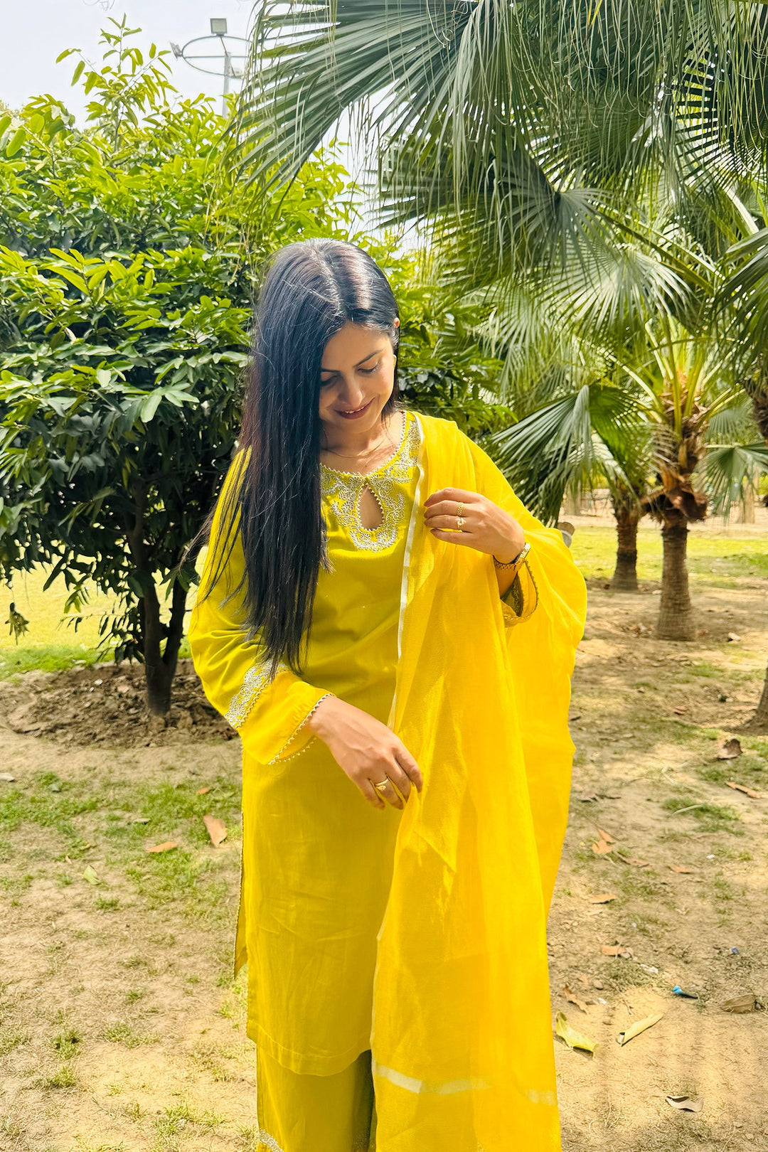 Olive Dori Kurta with Wide Leg Pants