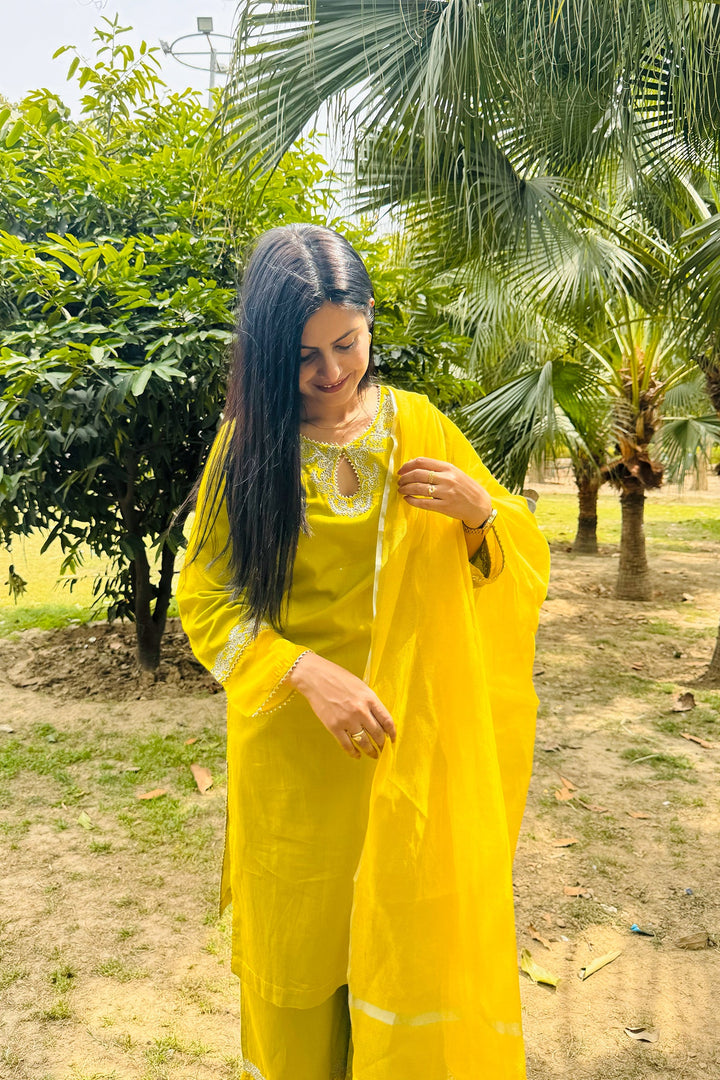 Olive Dori Kurta with Wide Leg Pants