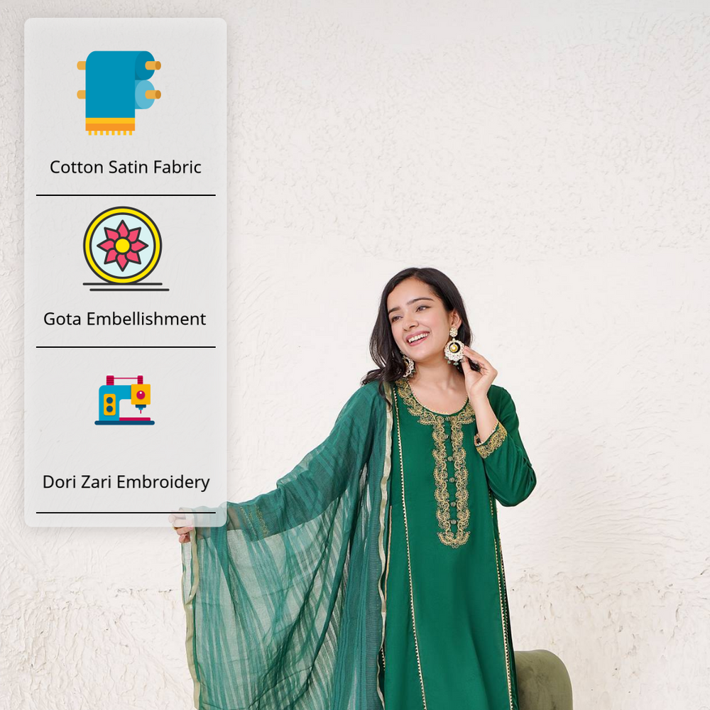 Emerald Dori Kurta with Wide Leg Pants