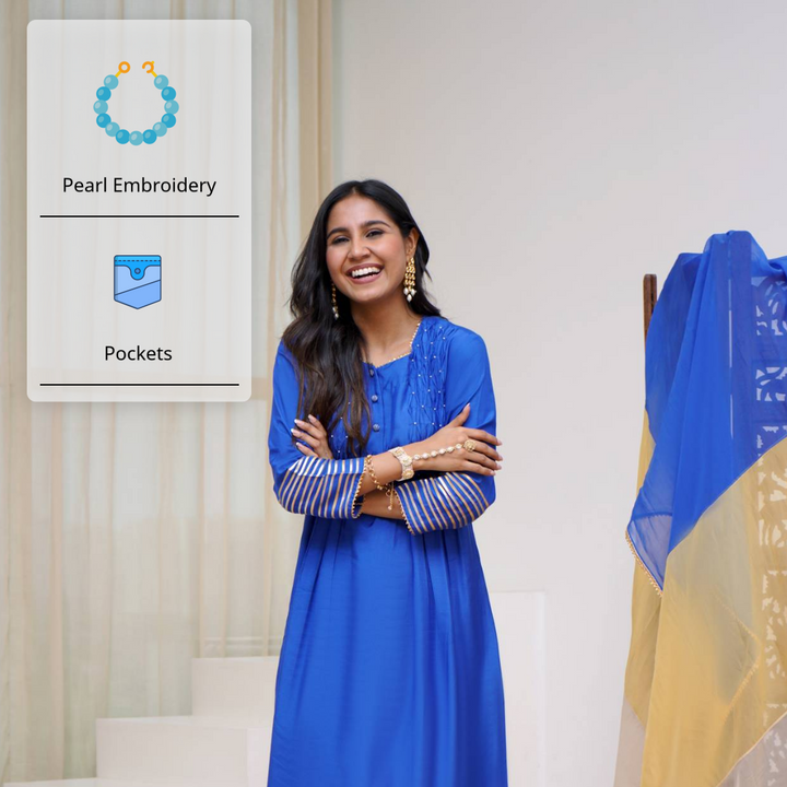 Pearl Marine Kurta with Wide Leg Pants