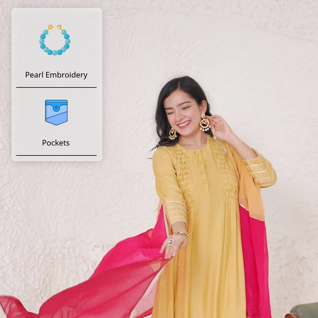 Pearl Gold Kurta with Wide Leg Pants
