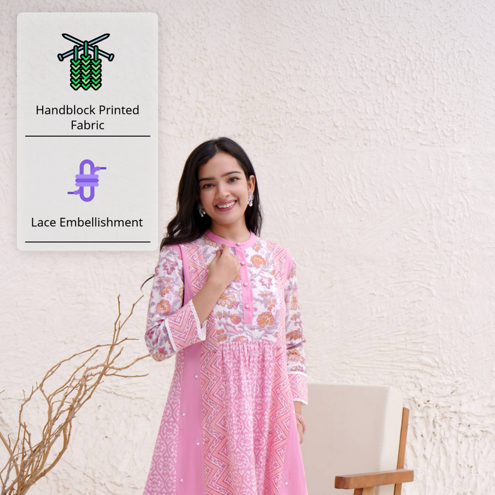 Pink moroccan kurta with narrow pants