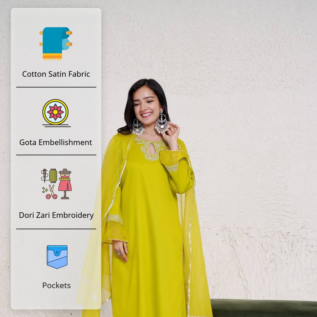 Olive Dori Kurta with Wide Leg Pants