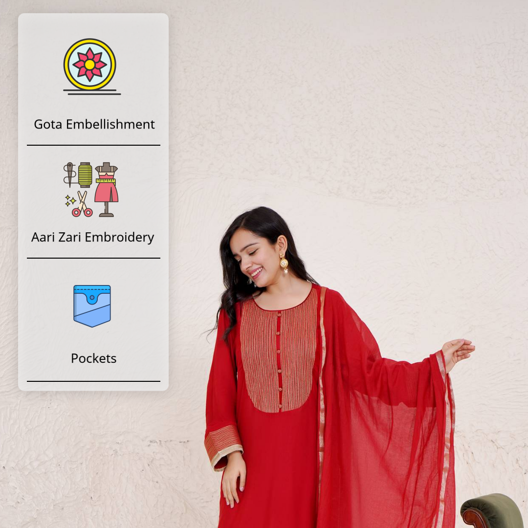 Cherry Zari Kurta with Narrow Pants