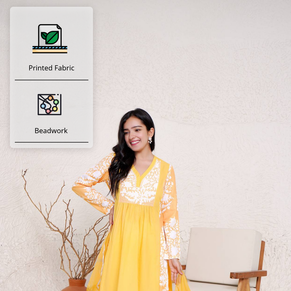 Sunflower Charm Kurta with Wide Leg Pants