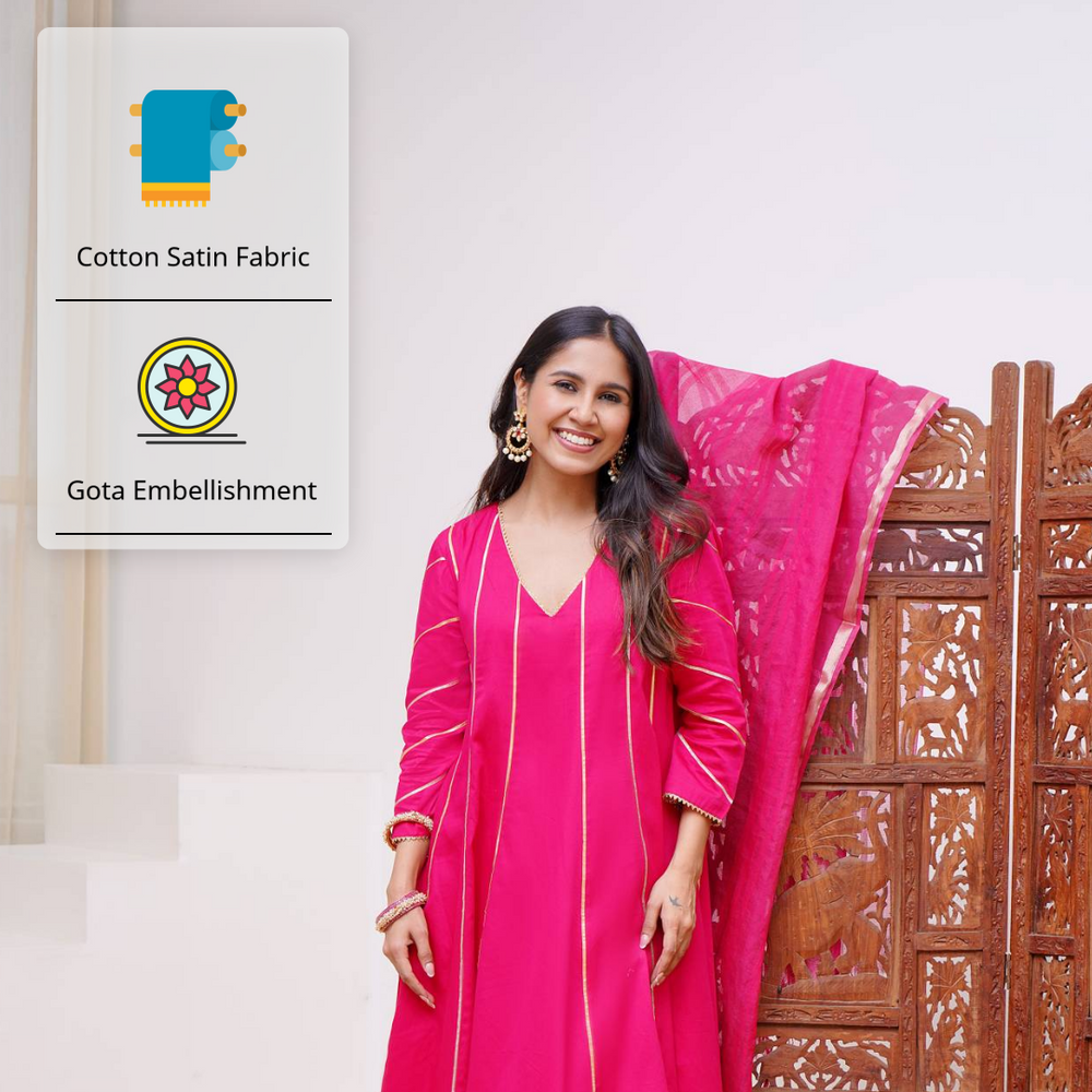 fuchsia rosa anarkali with wide leg pants