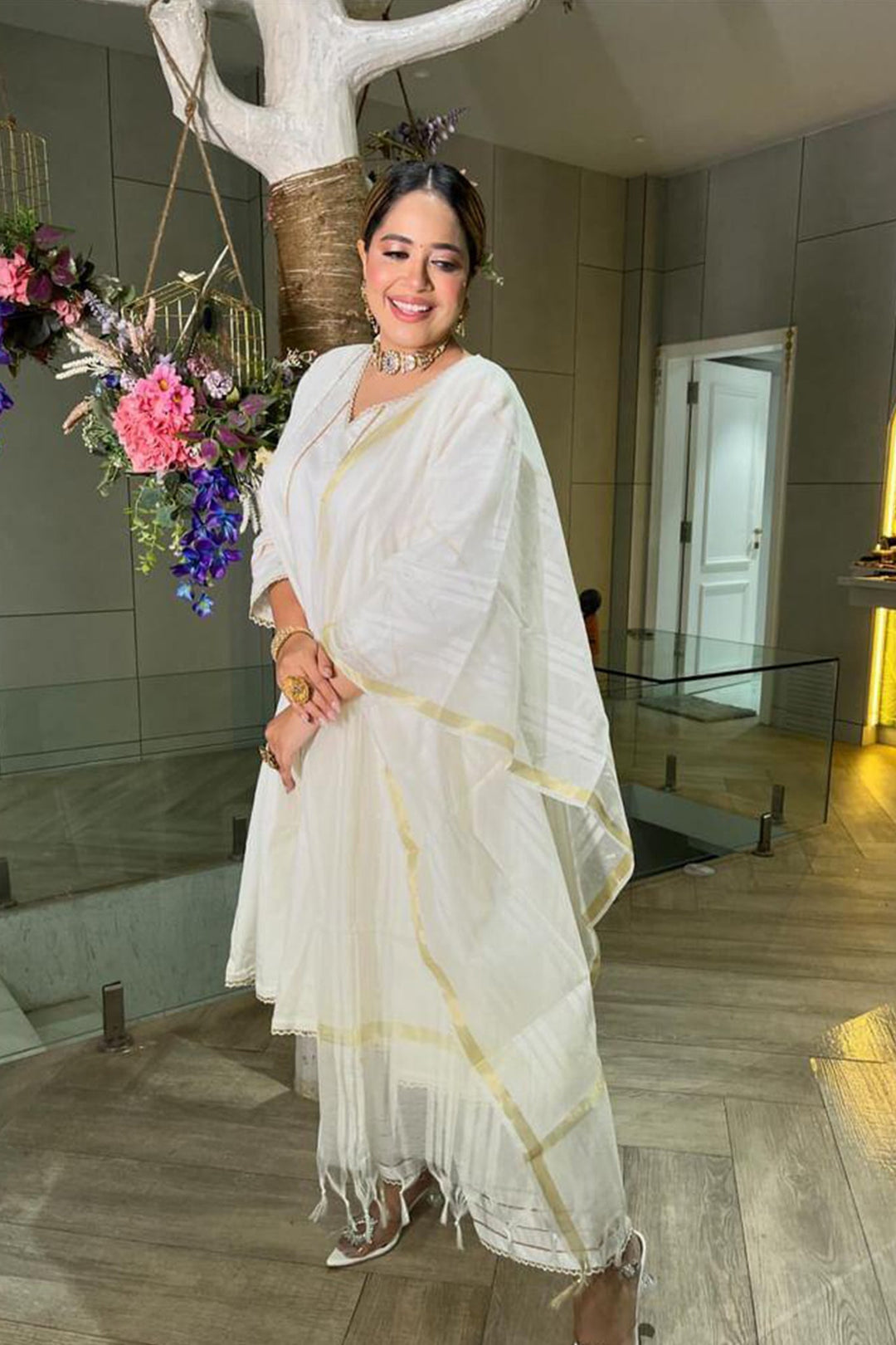 Ivory Rosa Anarkali with Wide Leg Pants