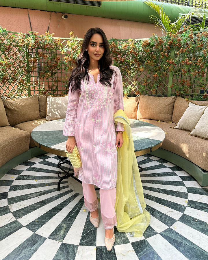 Pink Rose Tissue Kurta with Narrow Pants