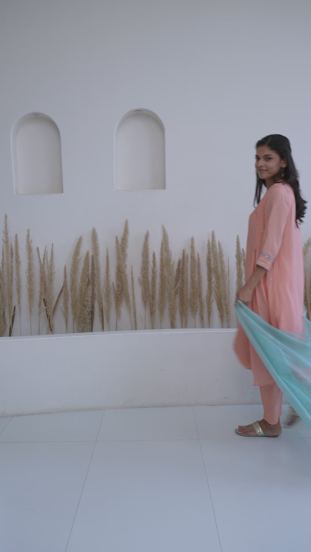 Coral Daisy Kurta with Narrow Pants