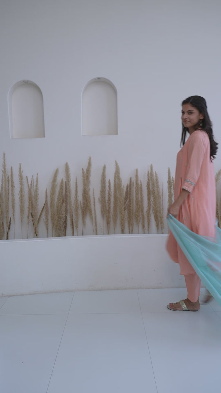 Coral Daisy Kurta with Narrow Pants