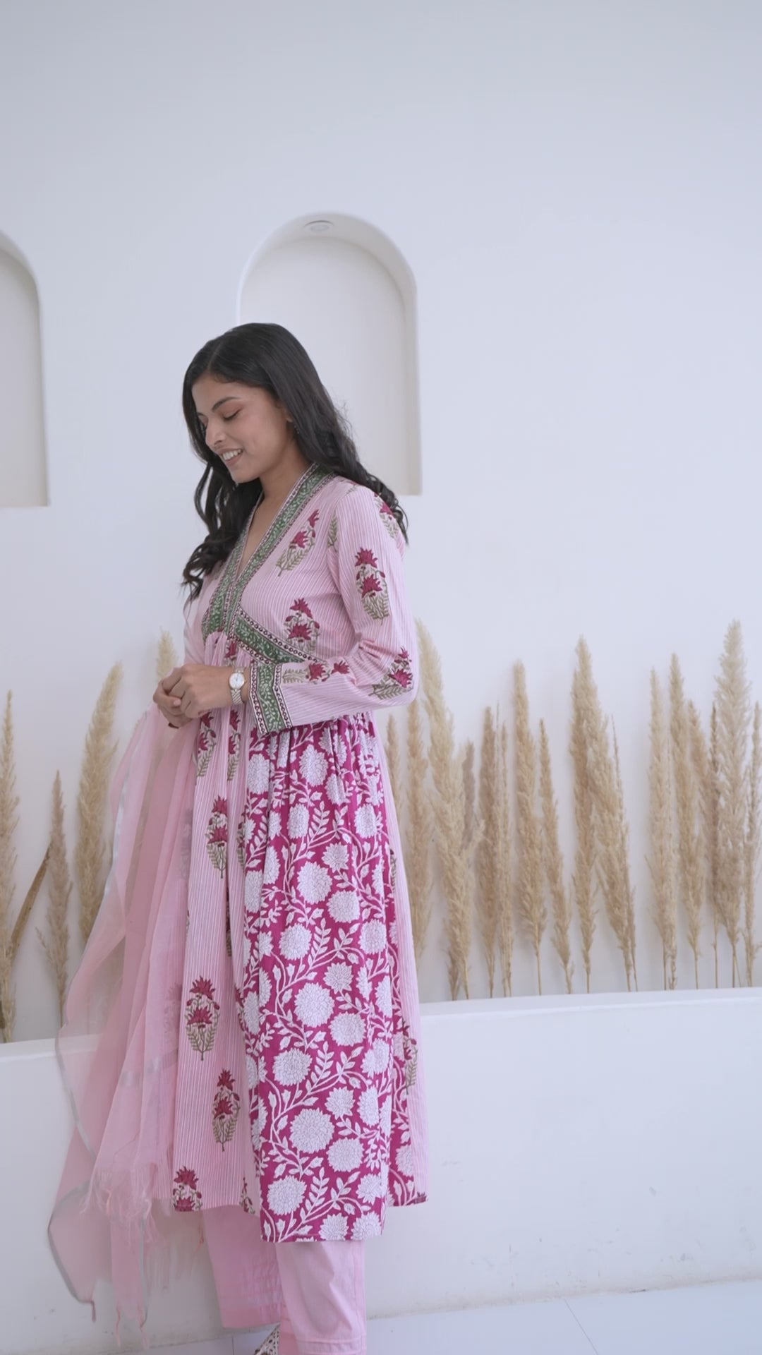 Vivacious rose kurta with wide leg pants