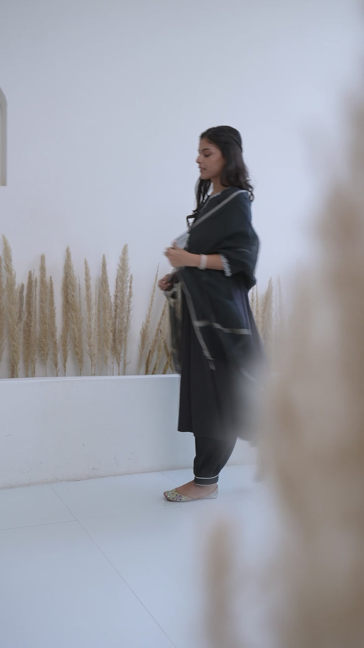 Olive Black Kurta with Pegged Pants