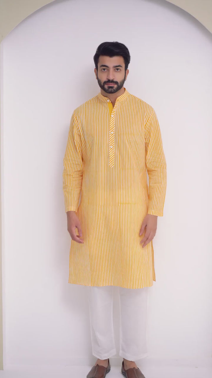 Yellow Stripe Kurta Set