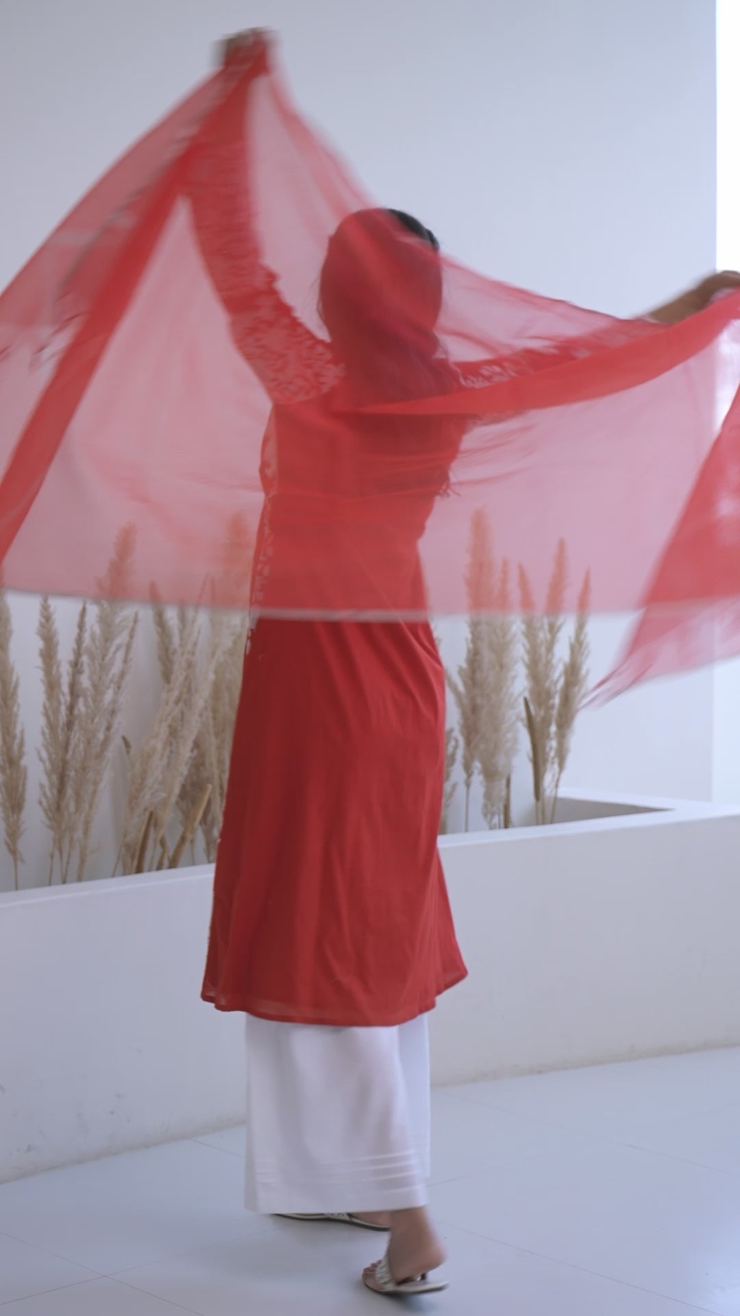 Hibiscus Charm Kurta with Wide Leg Pants