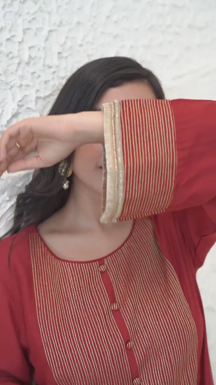Cherry Zari Kurta with Narrow Pants