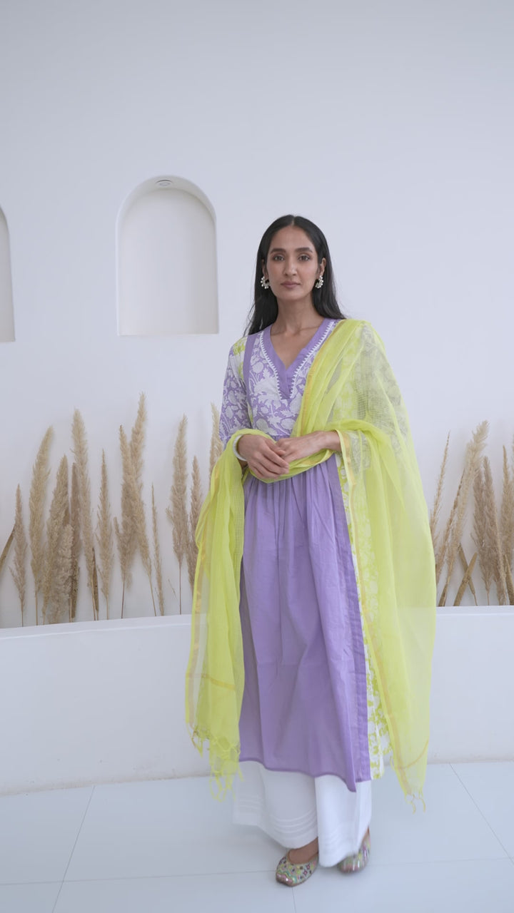 Lilac Lime Kurta with Wide Leg Pants