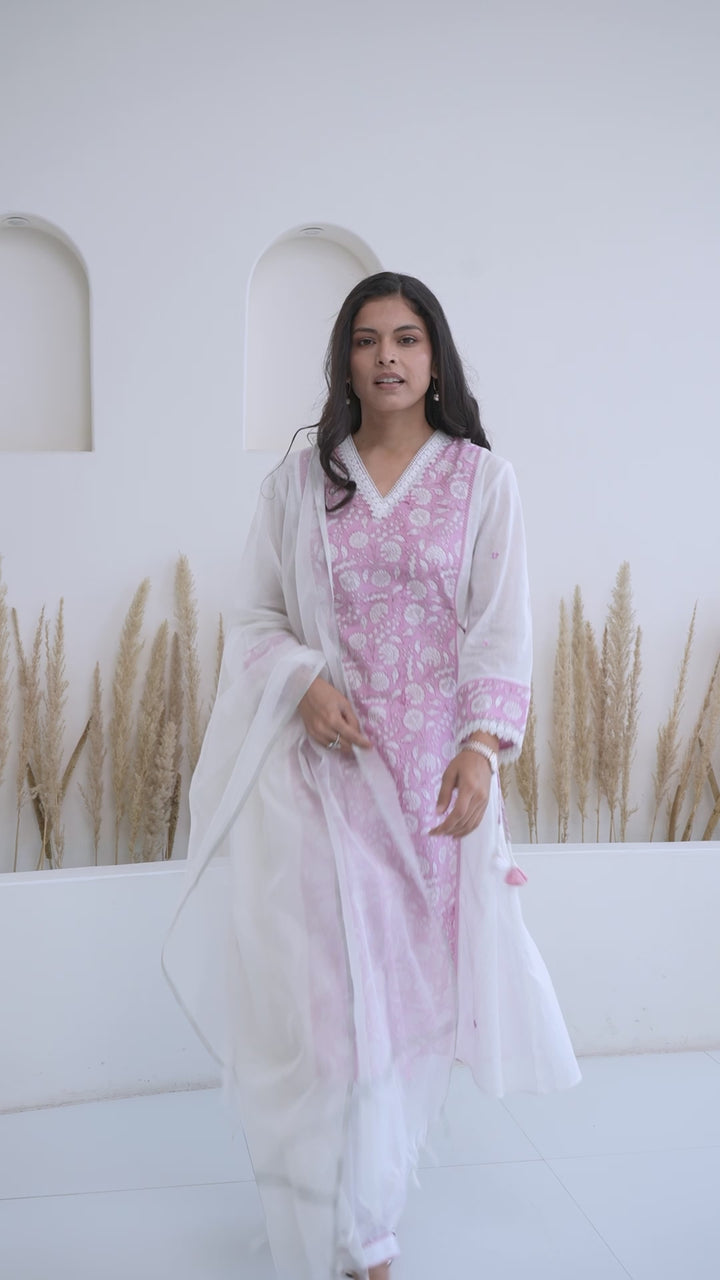 White Cameo Kurta with Pegged Pants