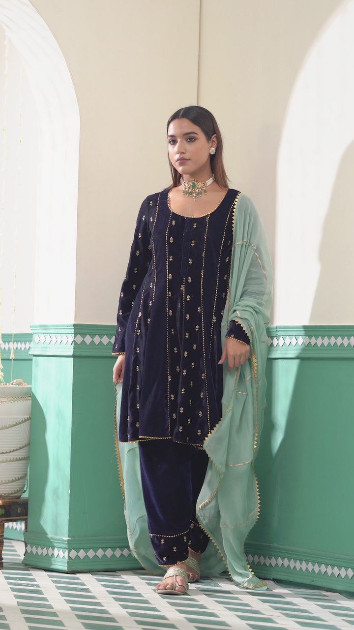 Velvet Flora Anarkali Set