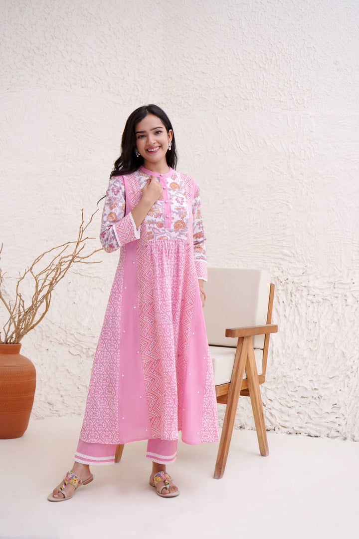 Pink moroccan kurta with narrow pants