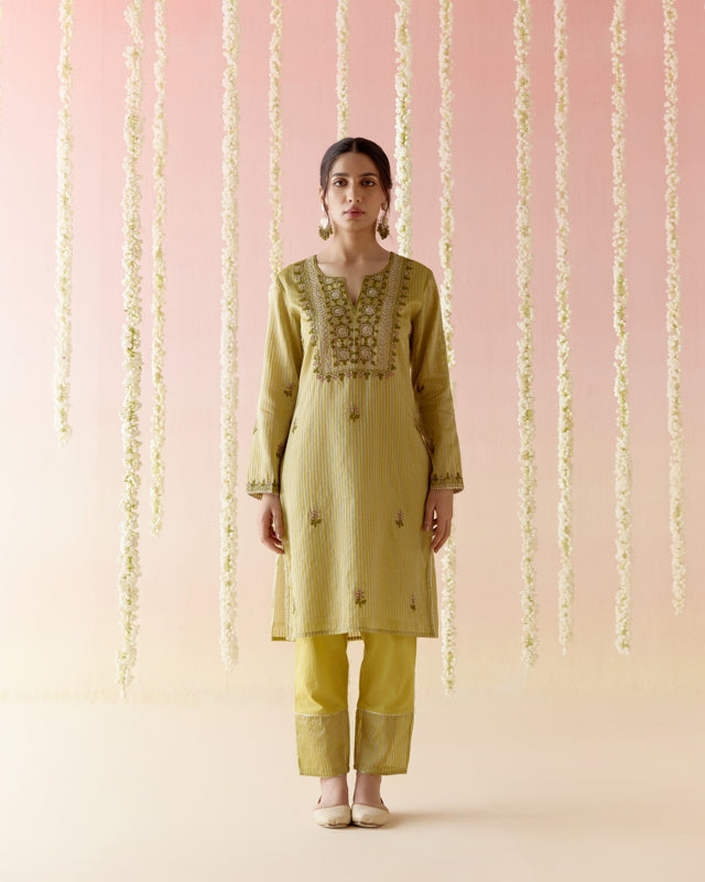 Orchid Green Tissue Kurta with Narrow Pants & Dupatta - Set of 3