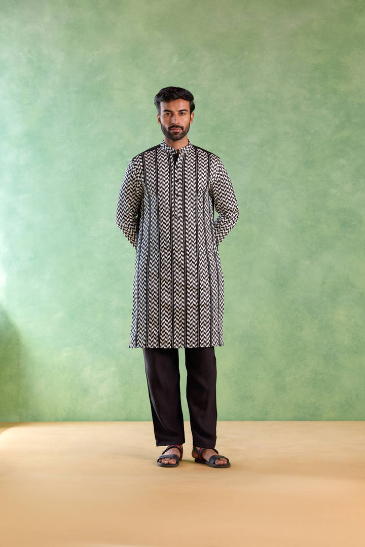 Black Chevron Embroidered Kurta with Narrow Pants