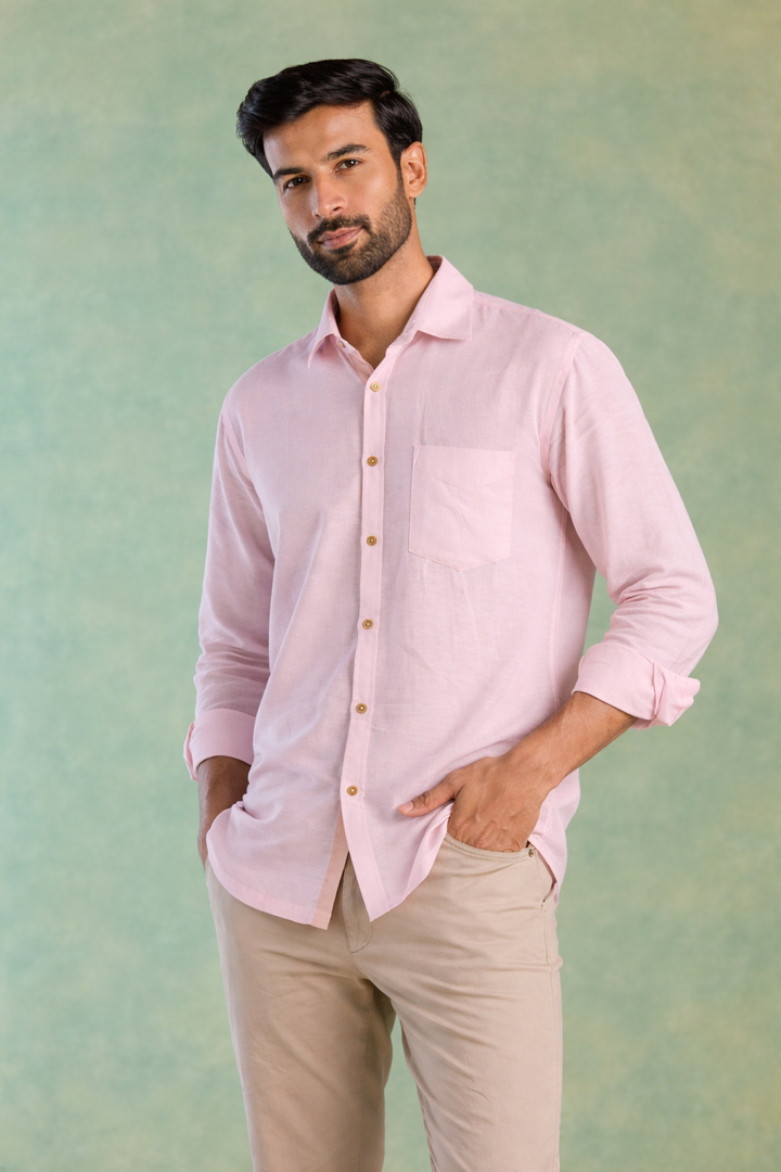 Pink Handloom Linen Shirt
