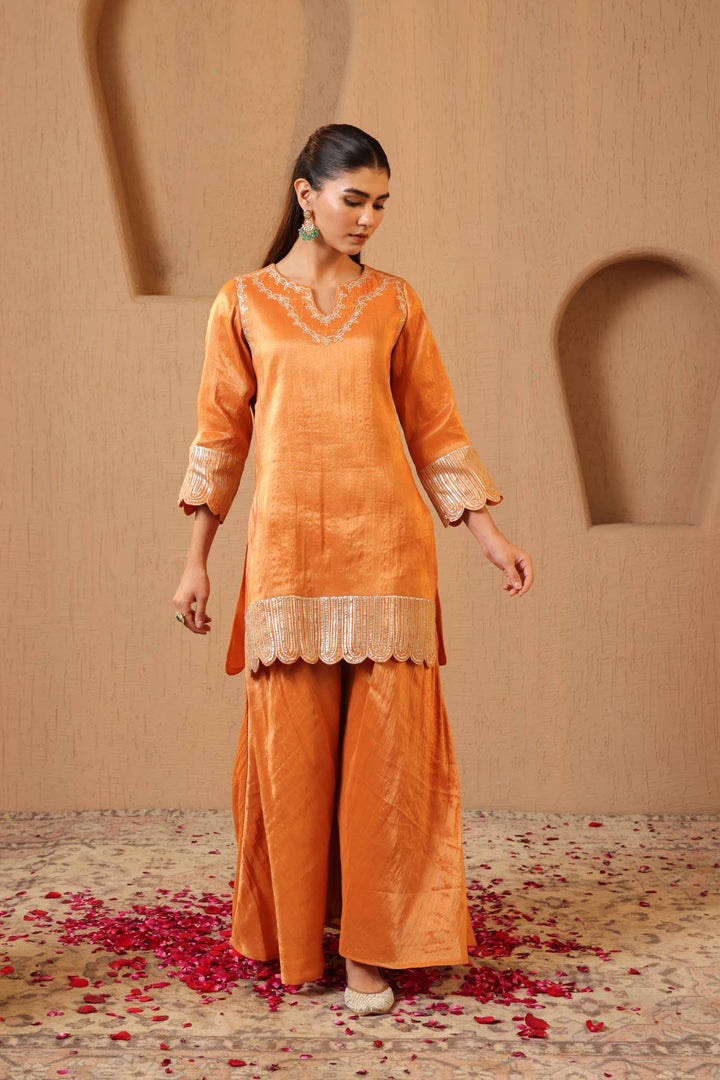 Amber Scallop Gota Tissue Kurta with Sharara - Set of 2
