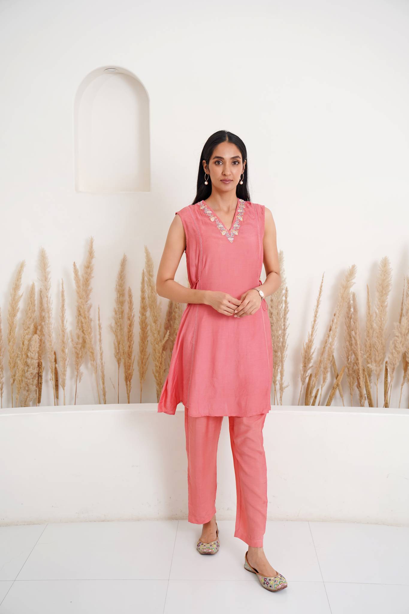 Women Kurta, Pant And Dupatta Set Viscose Rayon (Pink) - Absolutely Desi