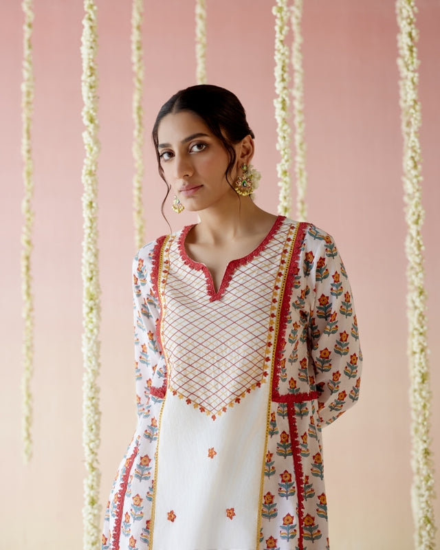 Poppy Red Yoke Anarkali Kurta