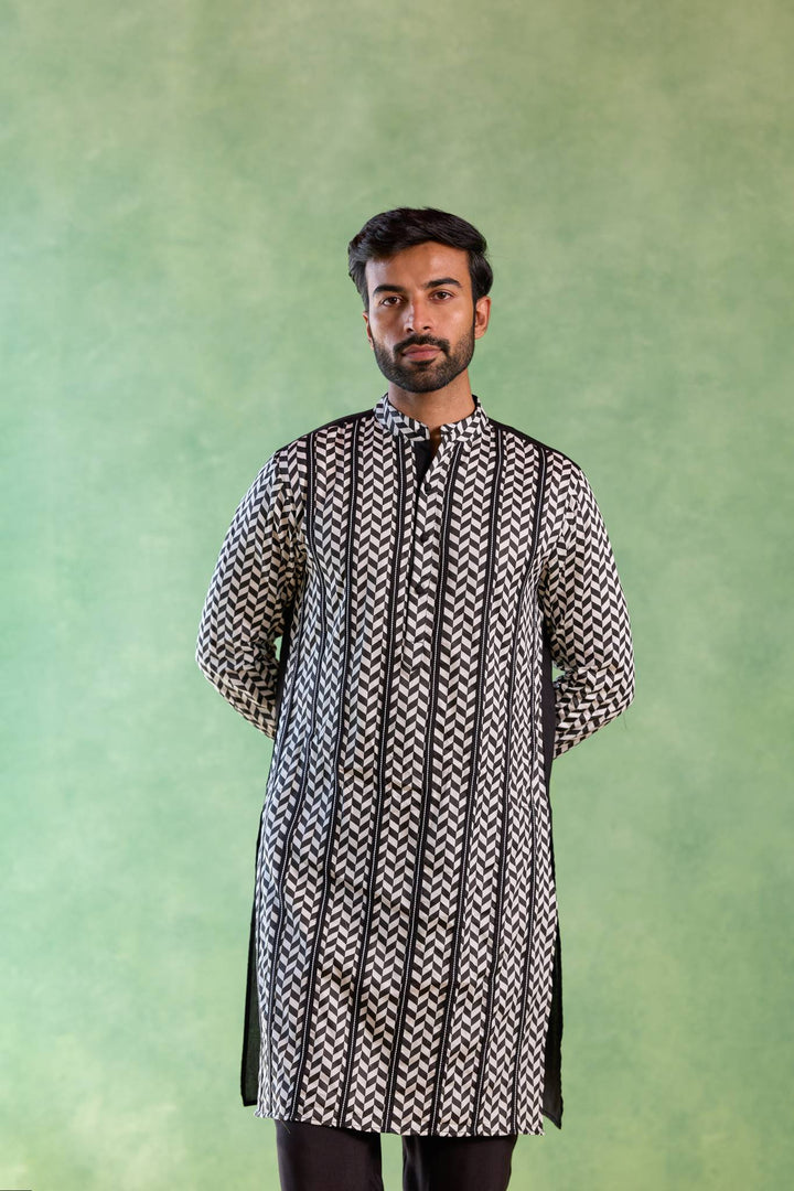 Black Chevron Embroidered Kurta