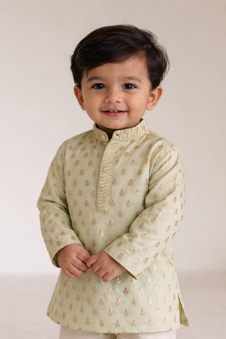 Boys Mint Buta Brocade Embroidered Kurta Set