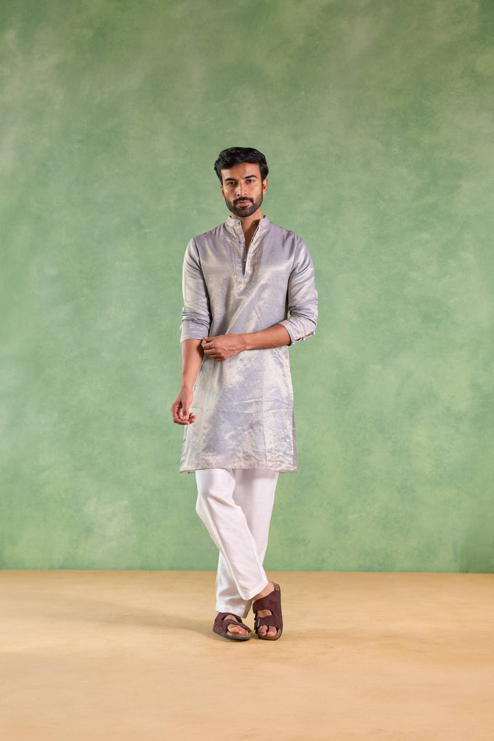 Blue Gold Stripe Embroidered Kurta with Narrow Pants