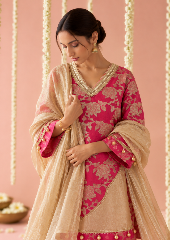 Fuchsia Gold Crush Tissue Dupatta