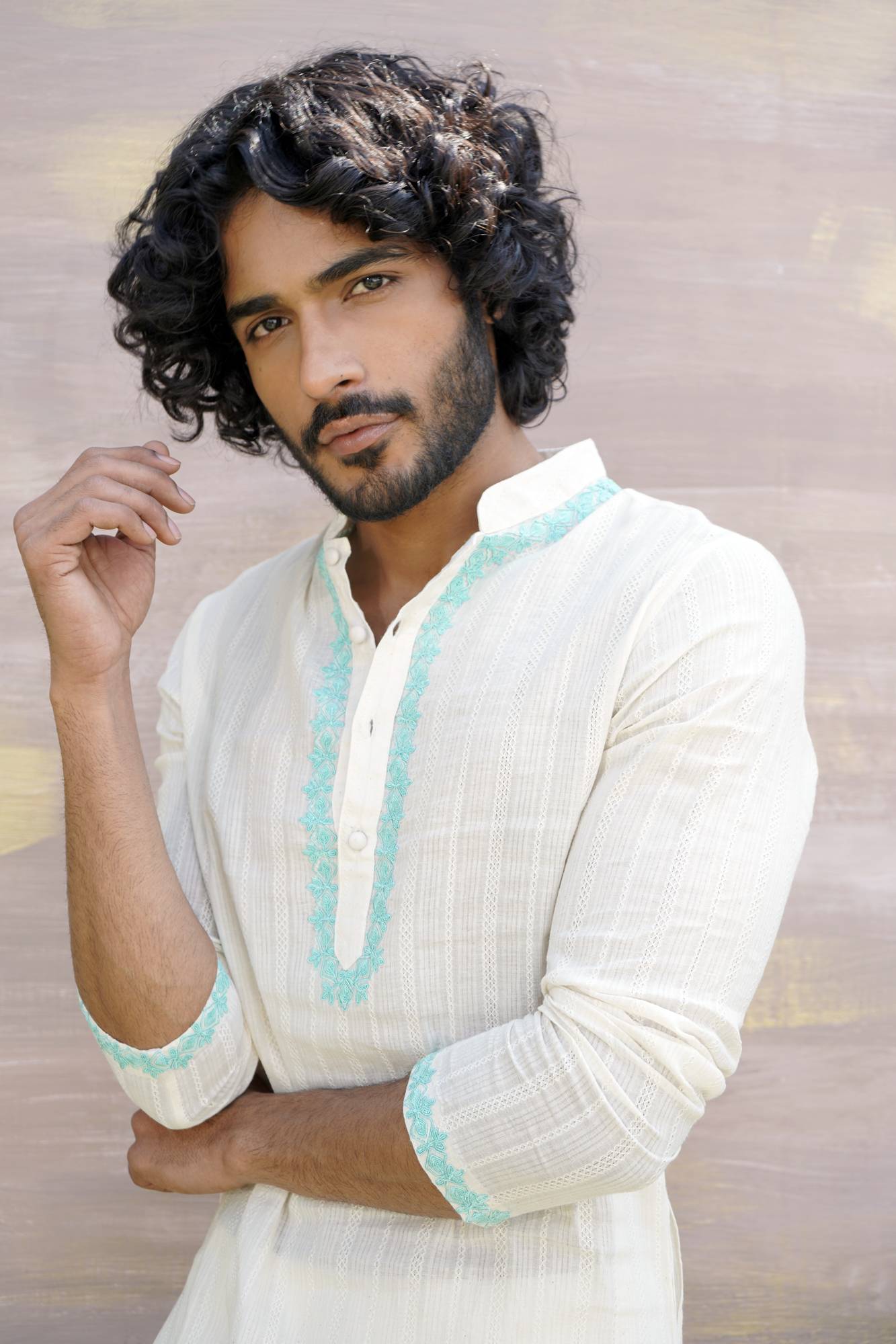 Teal Dori White Kurta Designs Men Nero India