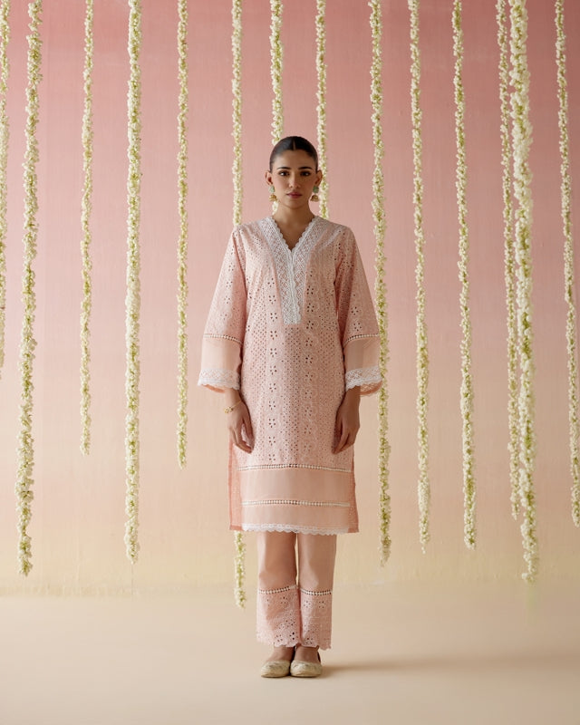 Peach Pearl Long Kurta with Narrow Pants- Set of 2