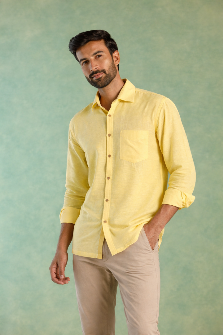 Yellow Handloom Linen Shirt