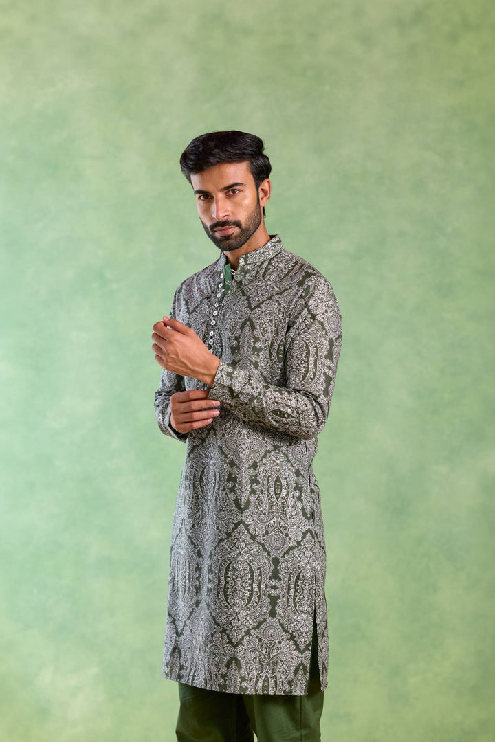 Olive Jaal Loopi Kurta