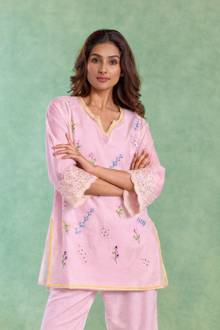 Pink Spring Embroidered Co-ord Set