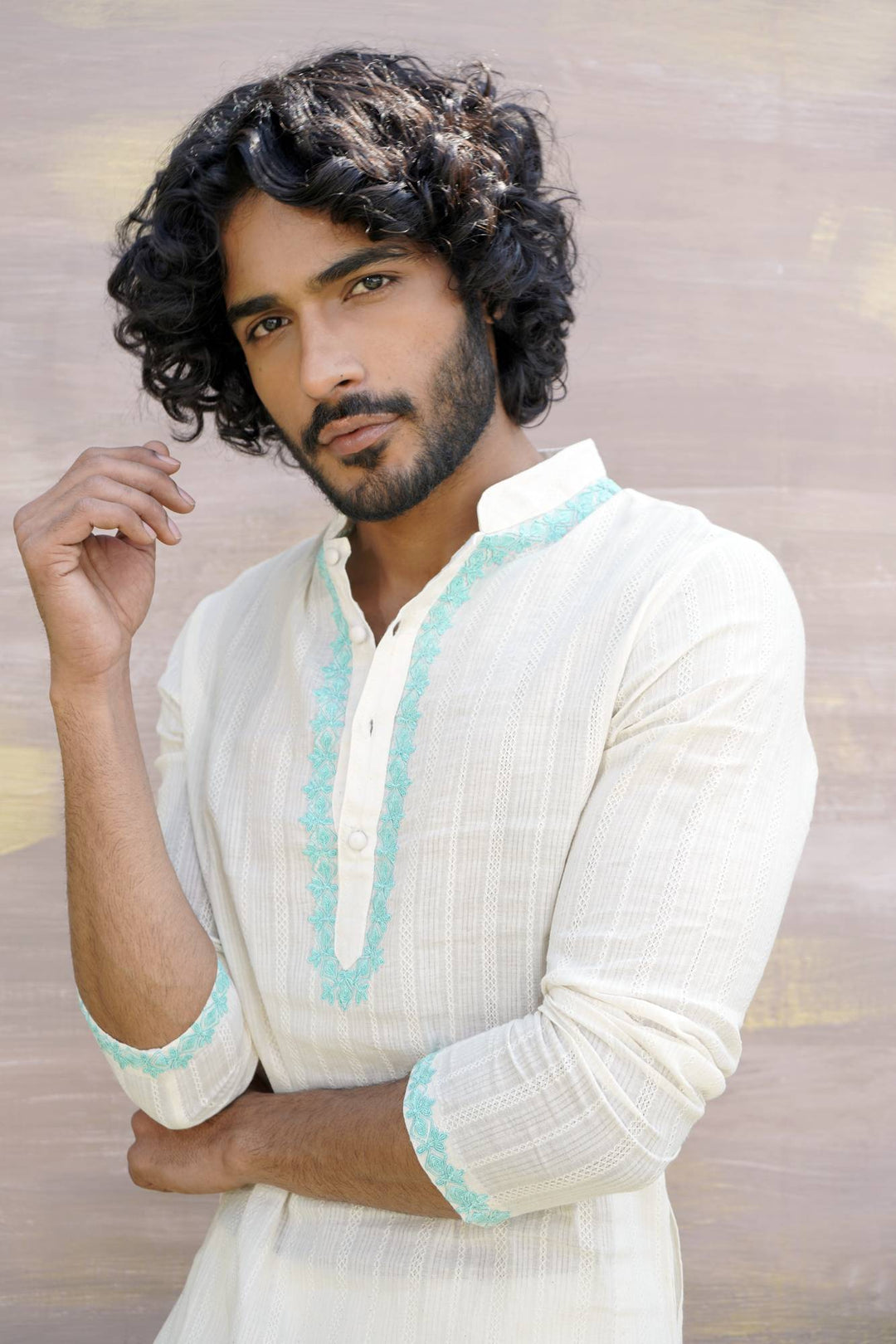 Teal Dori Kurta Set - Main Image