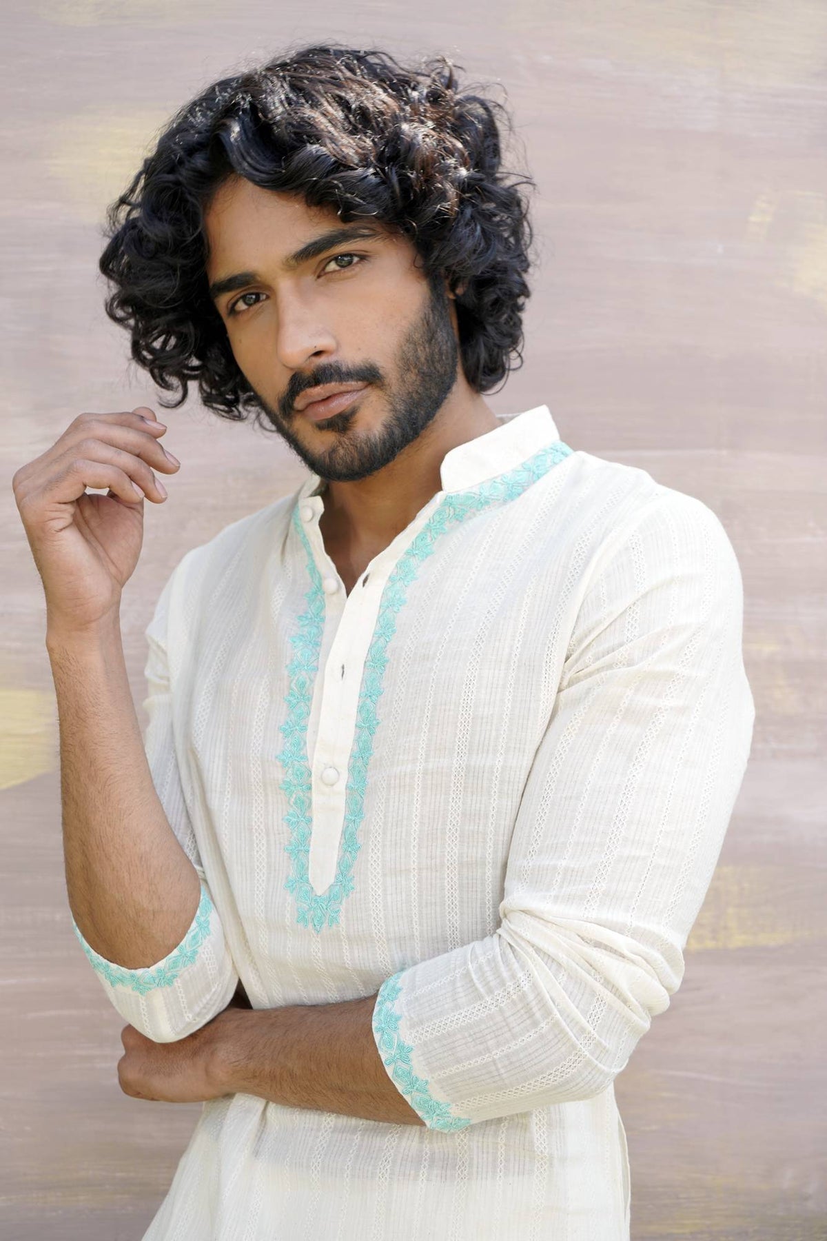 Teal Dori Kurta Set For Men