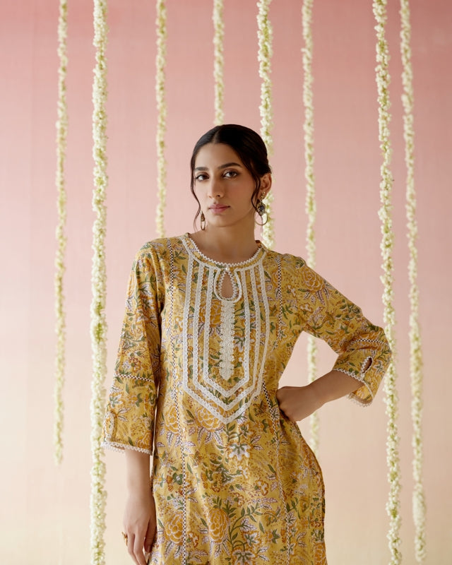 Daffodil Yellow Floral Chintz Kurta