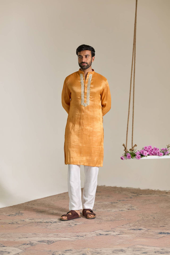Orange Gold Gota Tissue Kurta