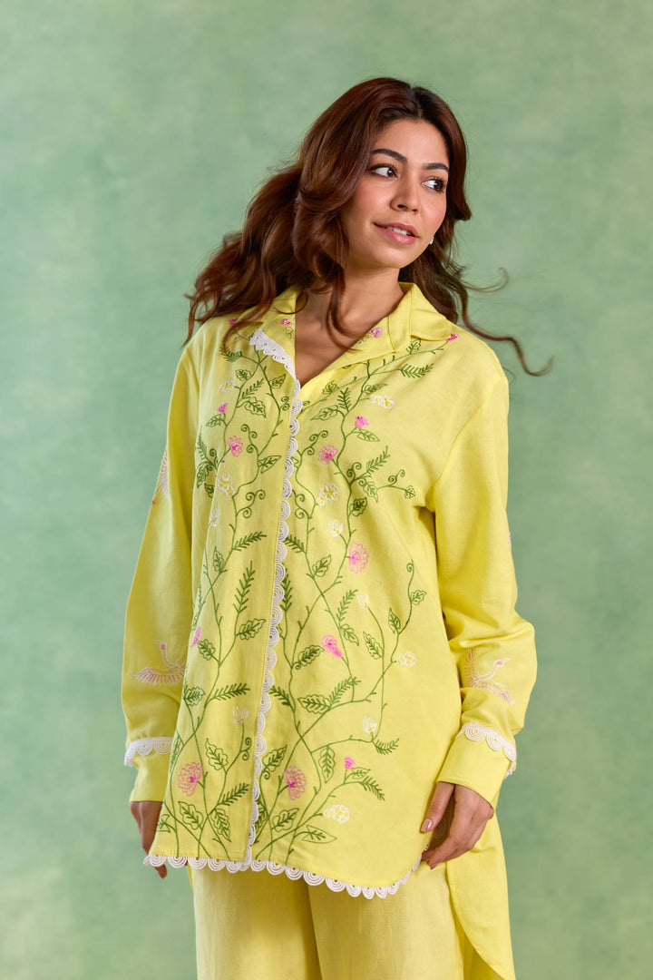 Yellow Floral Embroidered Top