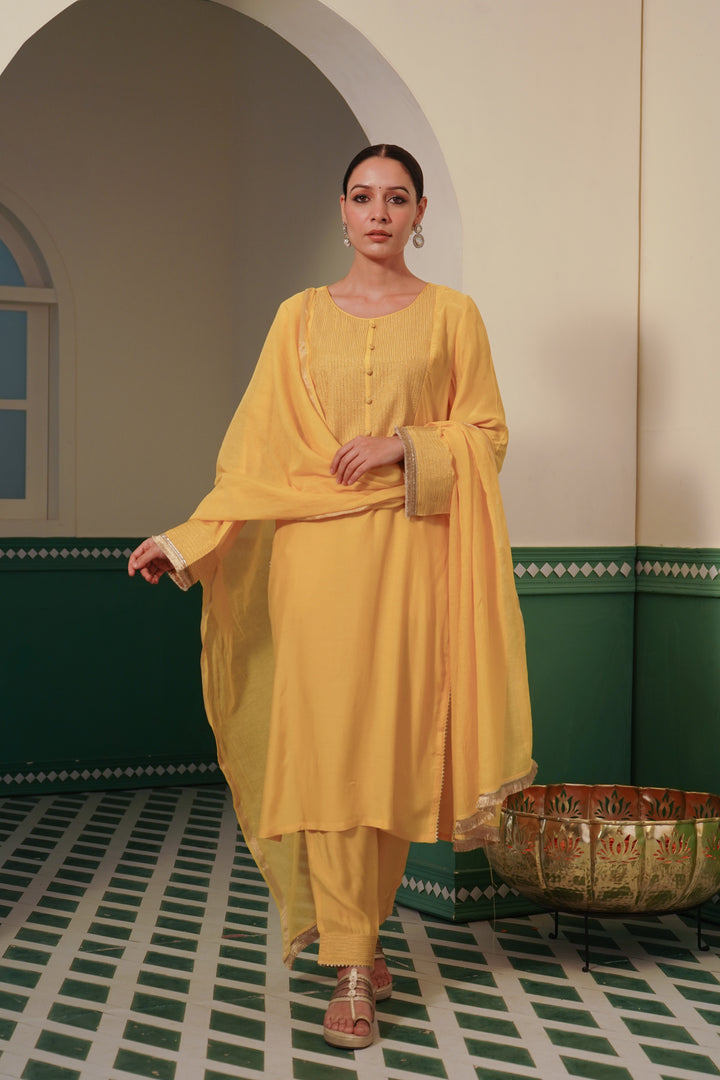 Tulip Zari Kurta Set with Narrow Pants & Dupatta - Set of 3