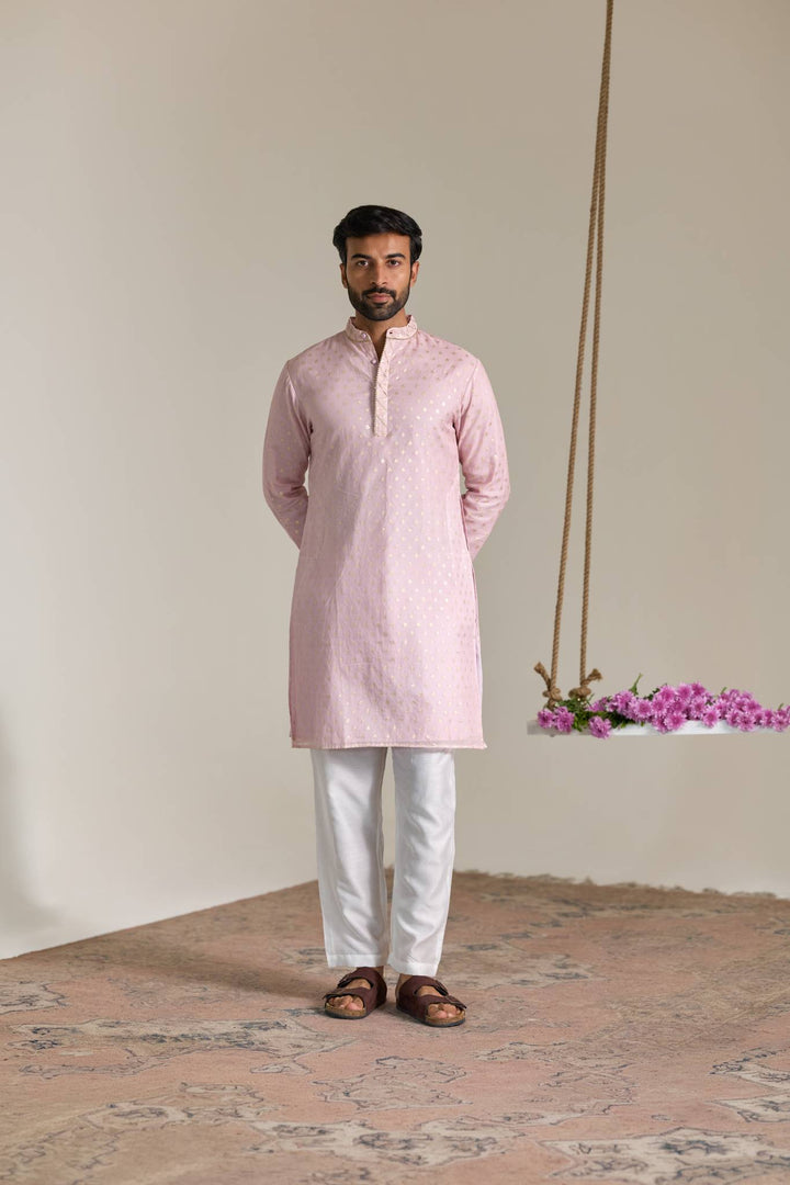 Pink Buta Brocade Embroidered Kurta with Narrow Pants
