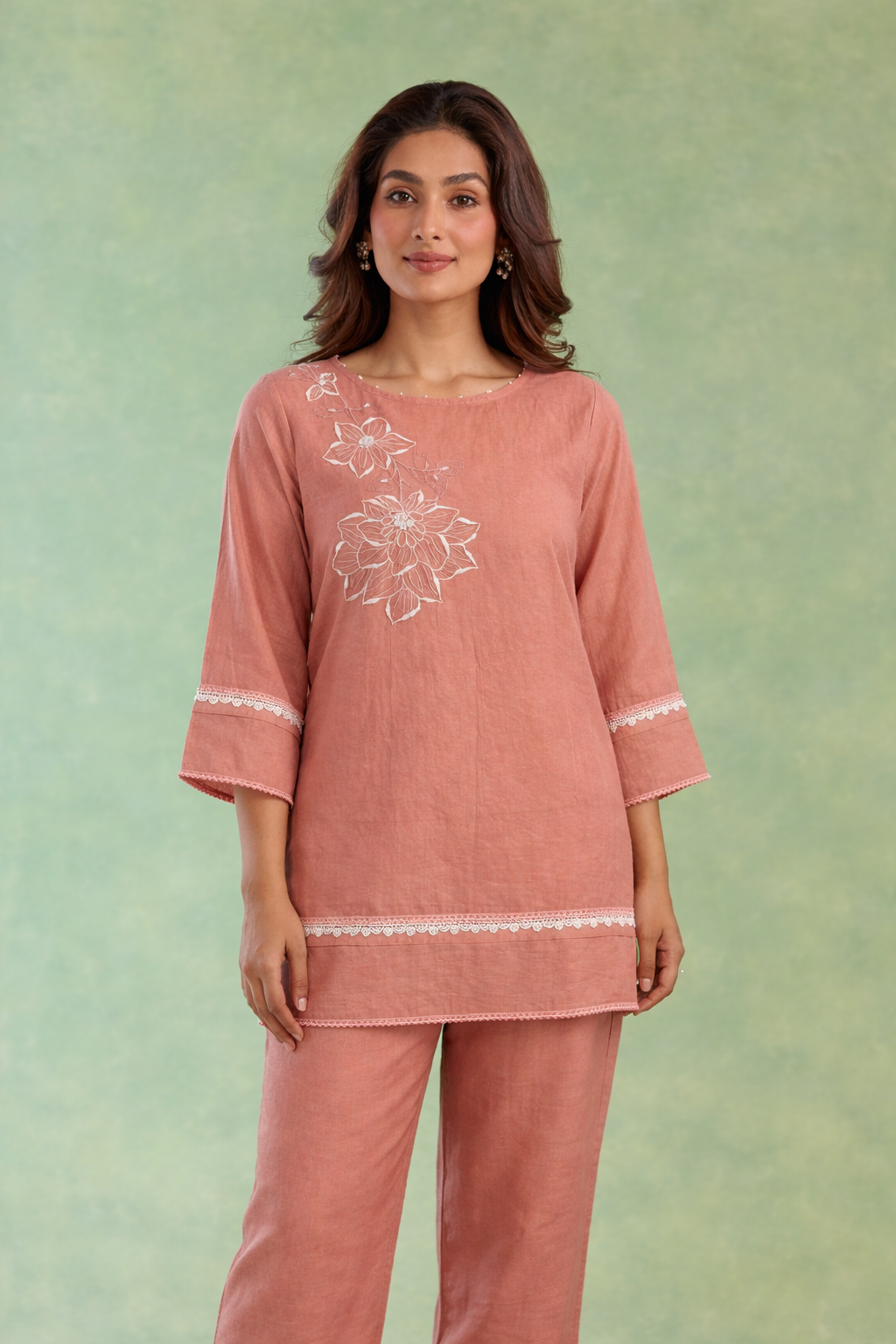 Dusty Pink Embroidered Mul Chanderi Co-ord Set